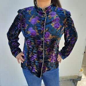 R&K evening multiple color floral velvet top
